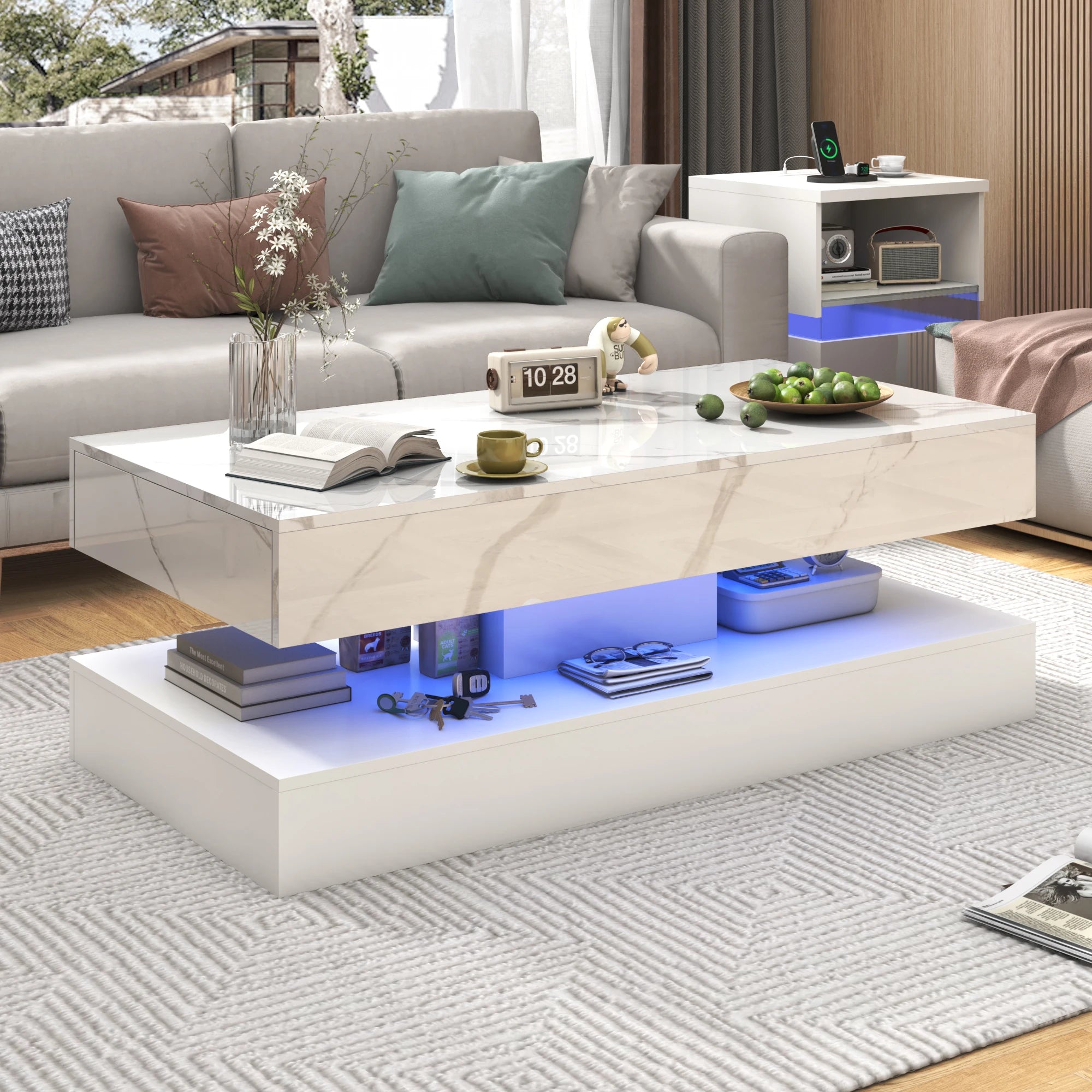 Modern LED Coffee Table with Storage & Remote/App Control