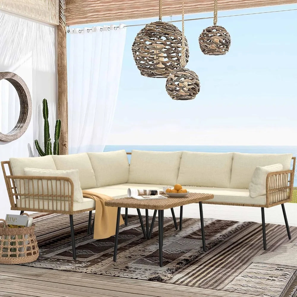 Outdoor 4PCS Rattan Sofa Set – Cloud-Like Comfort & Lasting Durability