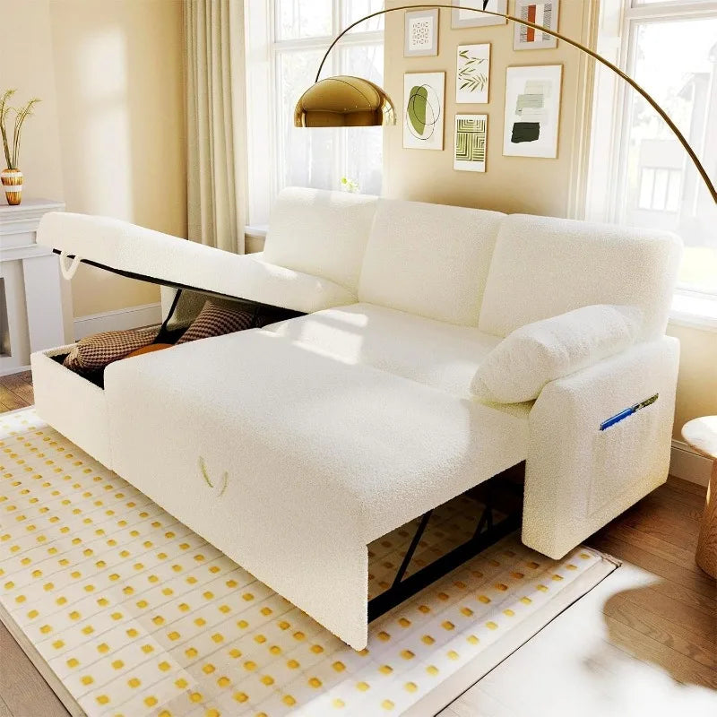 White Boucle Sleeper Sofa