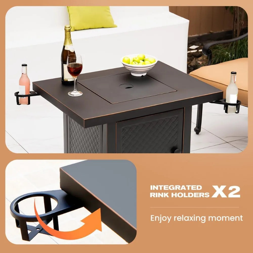 Verdeluxe 32" Square 2-in-1 Propane Fire Pit Table – Antique Bronze