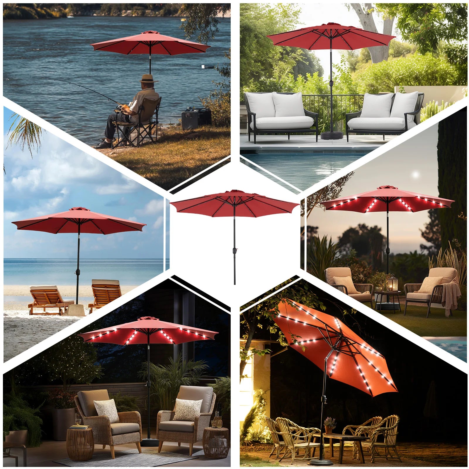 9.2ft Solar LED Patio Umbrella – Triple Vent Canopy
