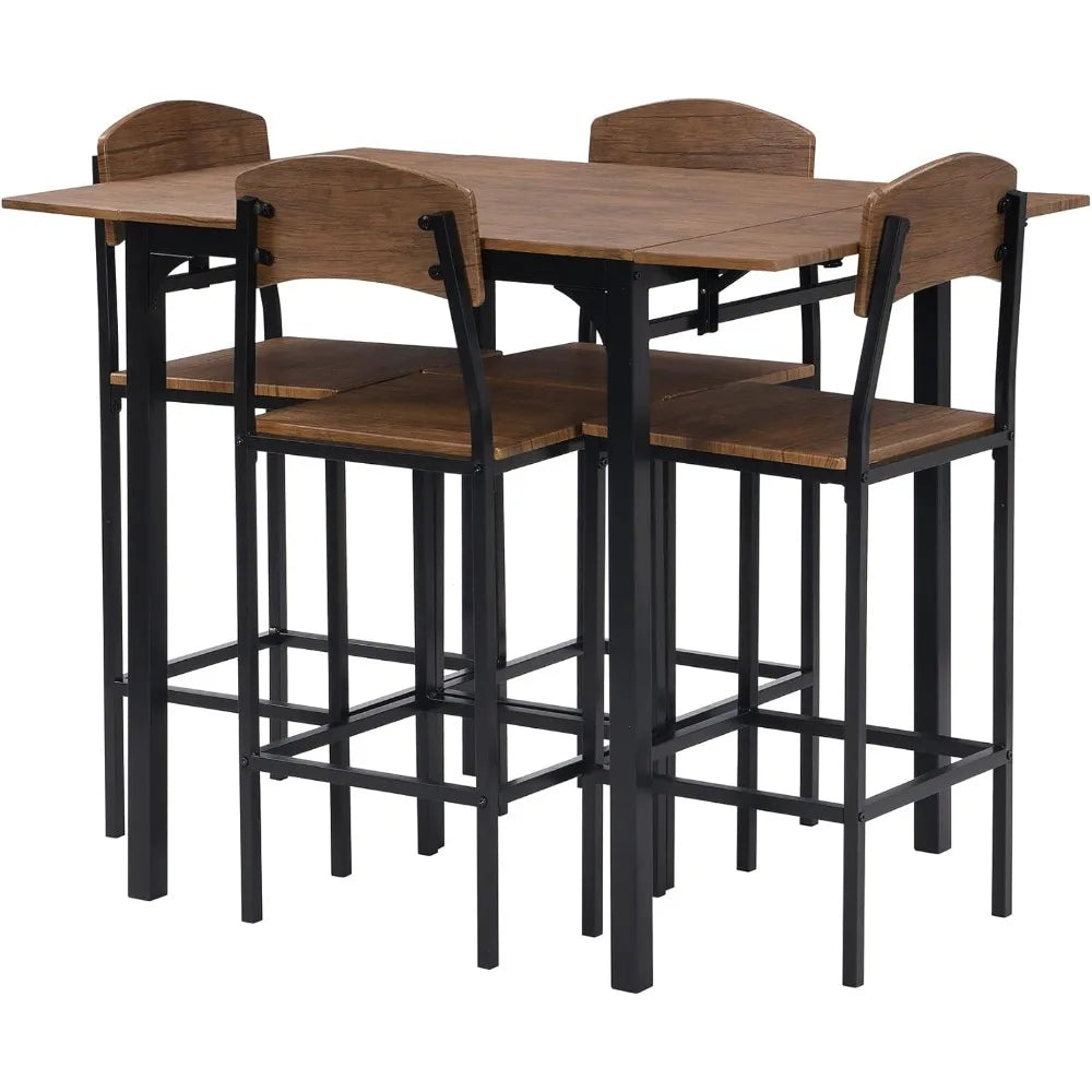 Rustic Farmhouse Dining Set for 4 with Drop-Leaf Table