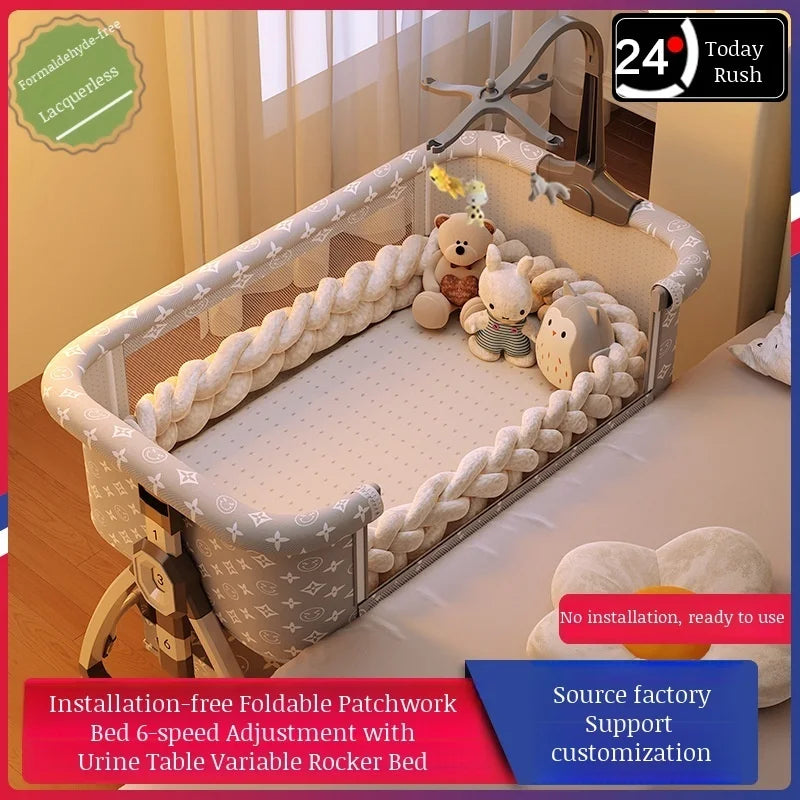 Foldable Portable Baby Bassinet Adjustable High/Low Portable Foldable Crib Anti Spillage Big Bed
