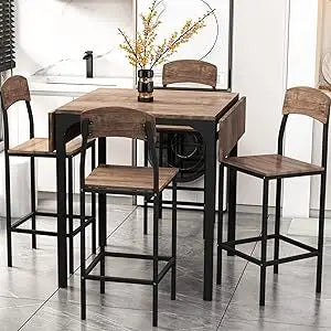 Rustic Farmhouse Dining Set for 4 with Drop-Leaf Table