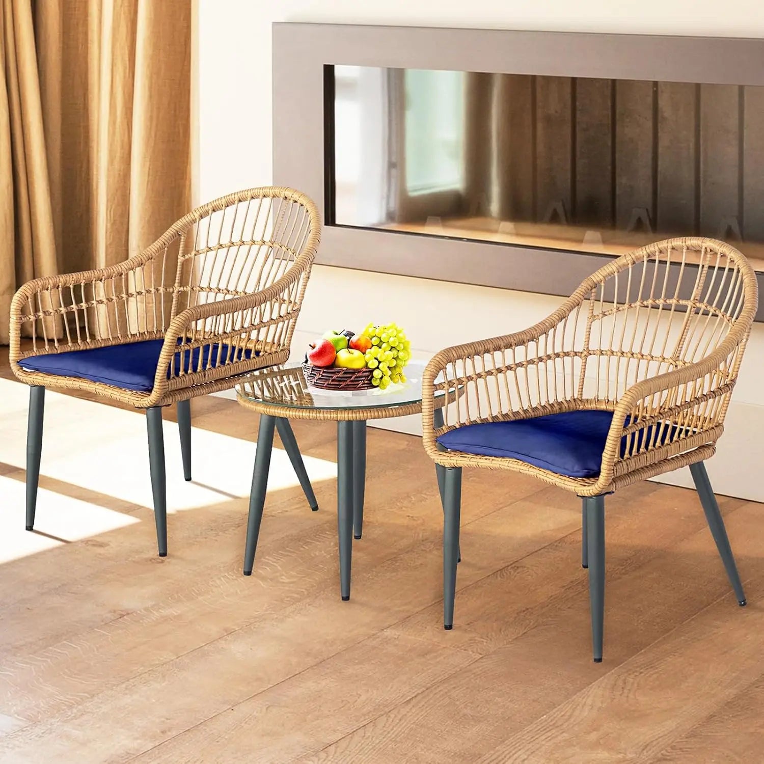 3-Piece Patio Bistro Set with Cushions & Glass Side Table – ANGDUO