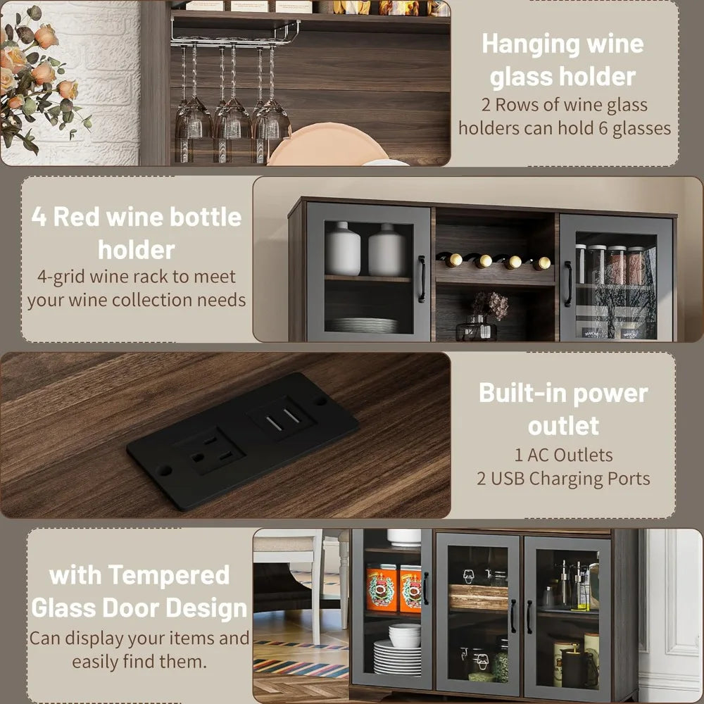 Rustic Brown Wine & Coffee Bar Cabinet