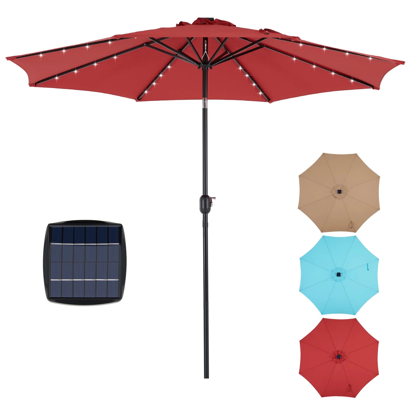 9.2ft Solar LED Patio Umbrella – Triple Vent Canopy