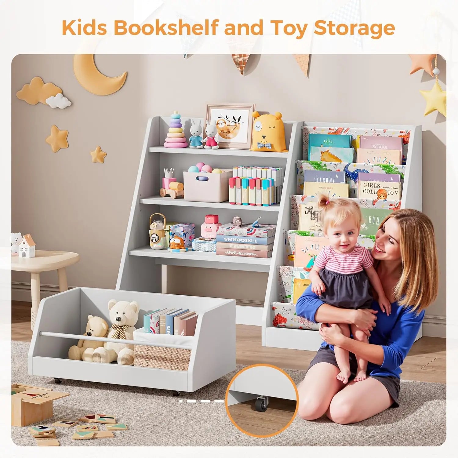 Kids Bookshelf 42" with Drawer – Antique White