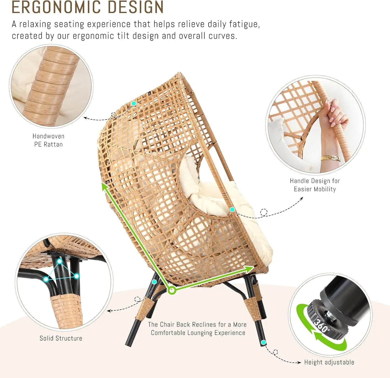 Egg Chair with Footrest – Oversized Rattan Lounger for Indoor & Outdoor