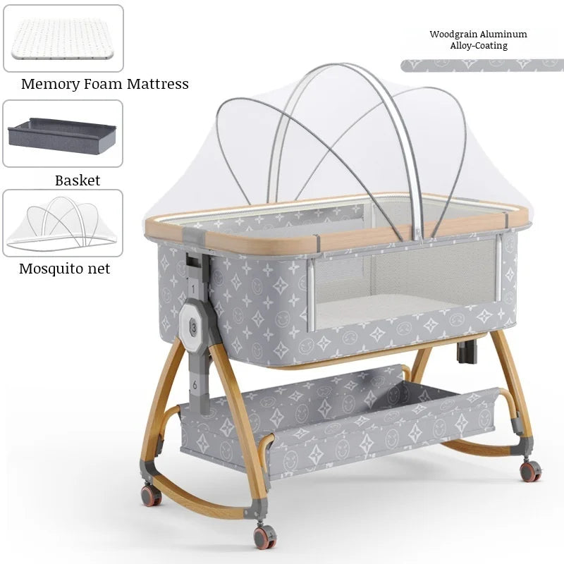 Foldable Portable Baby Bassinet Adjustable High/Low Portable Foldable Crib Anti Spillage Big Bed