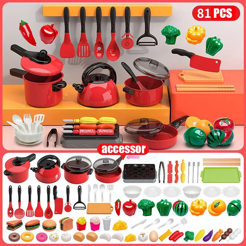 Pretend Play Red Kitchen Toy Set – Interactive Cooking Playset for Kids