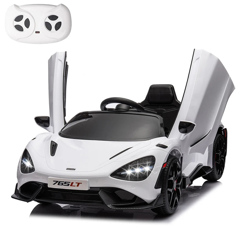 McLaren 765LT Kids Electric Ride-On Car | Ages 3–6 | 12V Rechargeable, Remote Control, LED Lights, Hydraulic Doors
