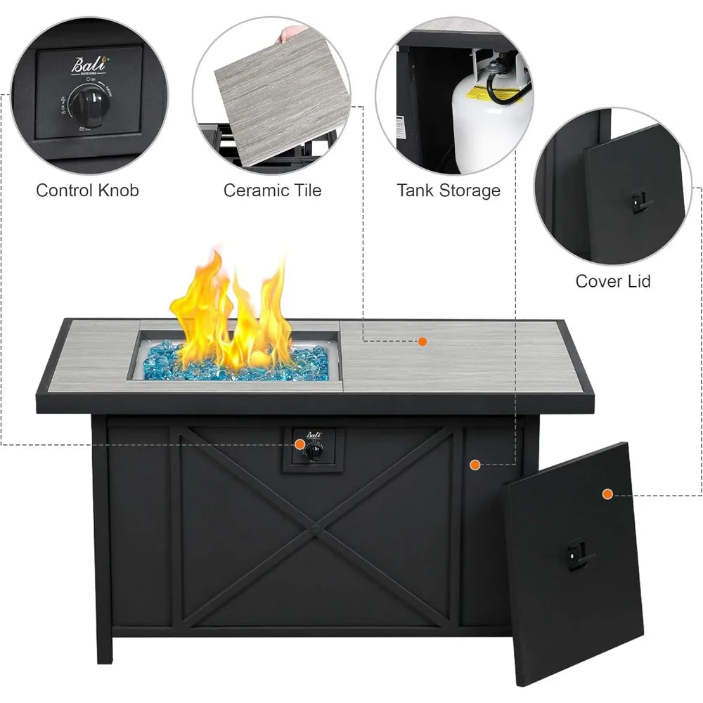 Modern Rectangular Gas Fire Pit Table – 42" Propane Outdoor Heater
