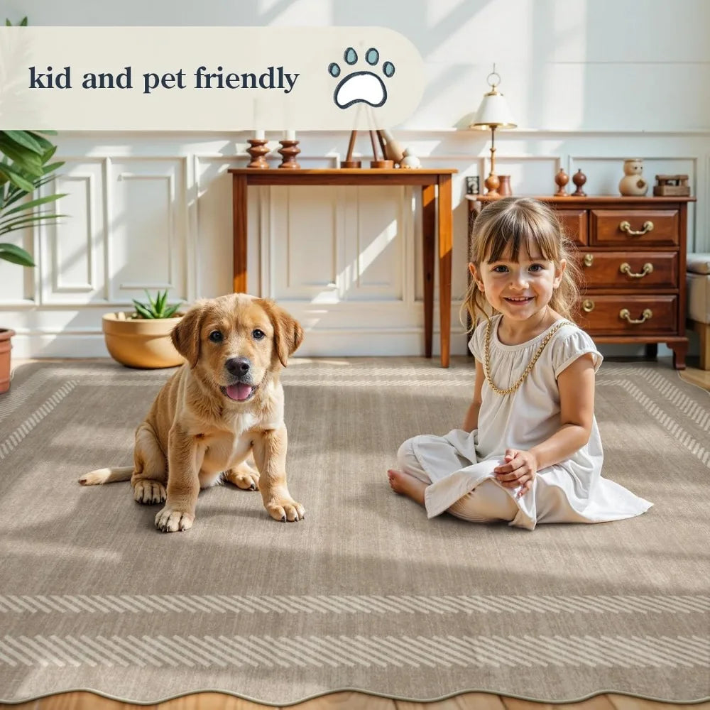 Modern Striped 8x10 Area Rug – Soft, Machine-Washable & Kid & Pet Friendly
