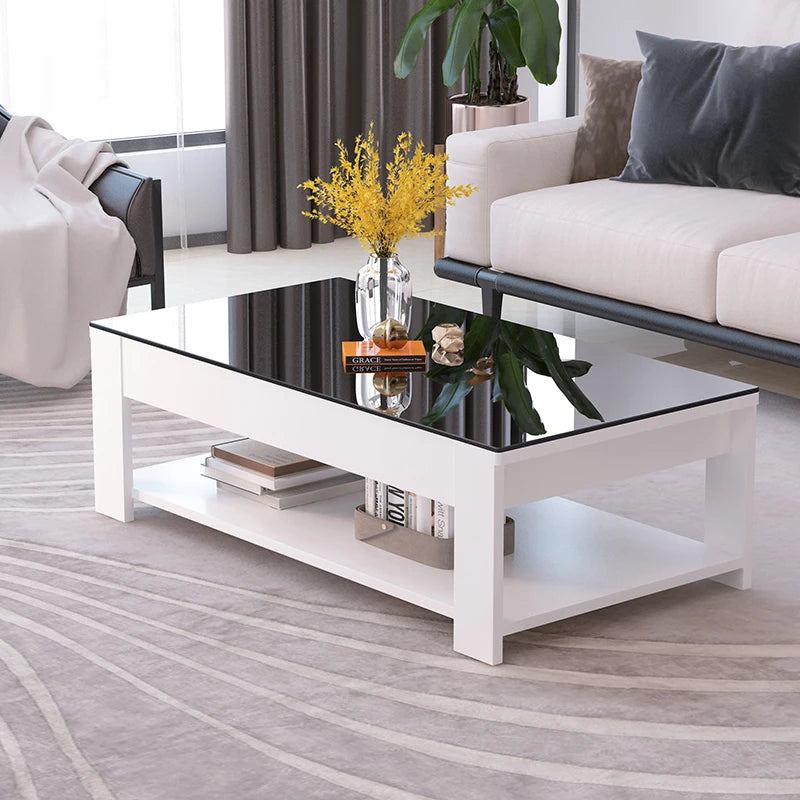 Scandinavian Modern Coffee Table with Tempered Glass – Simple & Stylish Design