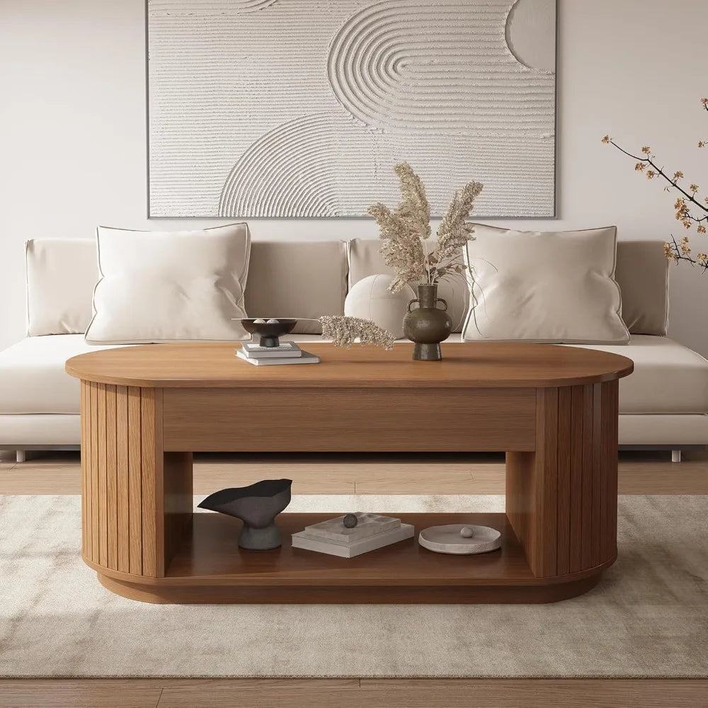 Minimalist Modern Oval Coffee Table 47" with Lift-Top