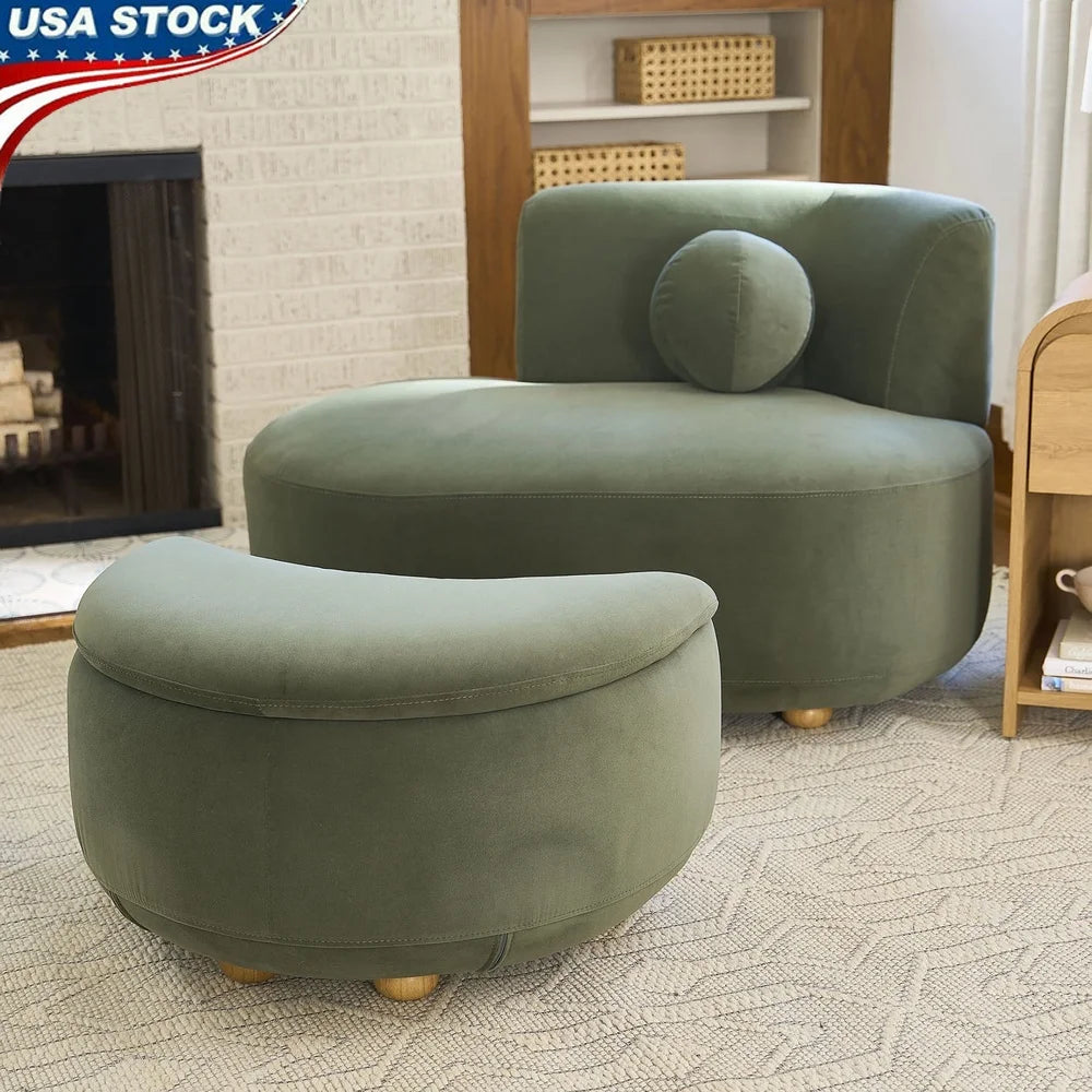 Juliet Modern Velvet Chaise Lounge with Storage Ottoman Set