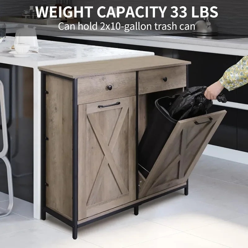 Dual Tilt Pull-Out Trash Cabinet – Hidden 10-Gallon Bins, Durable & Pet-Friendly