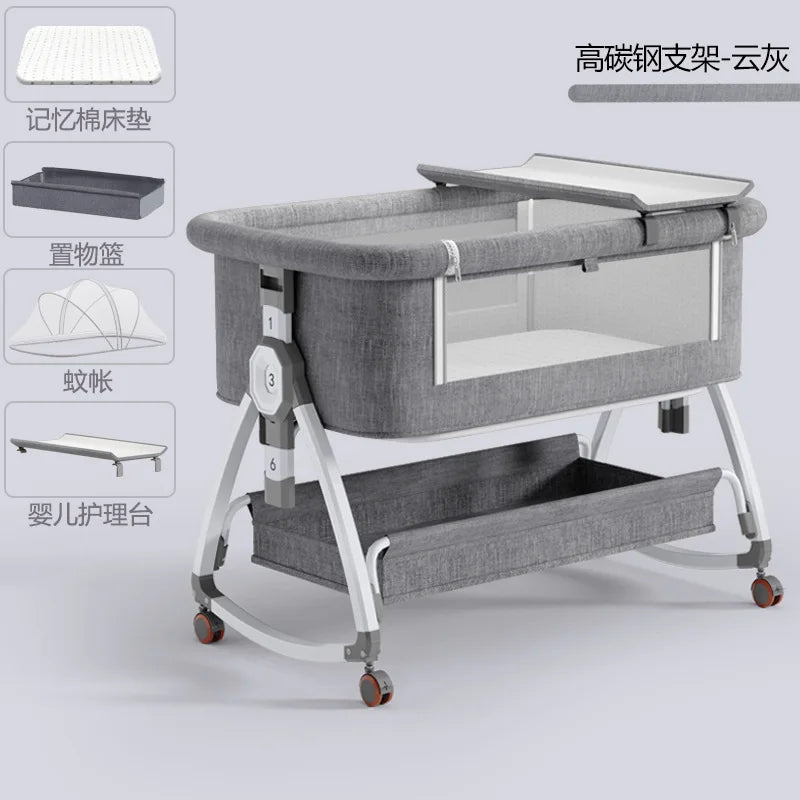 Foldable Portable Baby Bassinet Adjustable High/Low Portable Foldable Crib Anti Spillage Big Bed