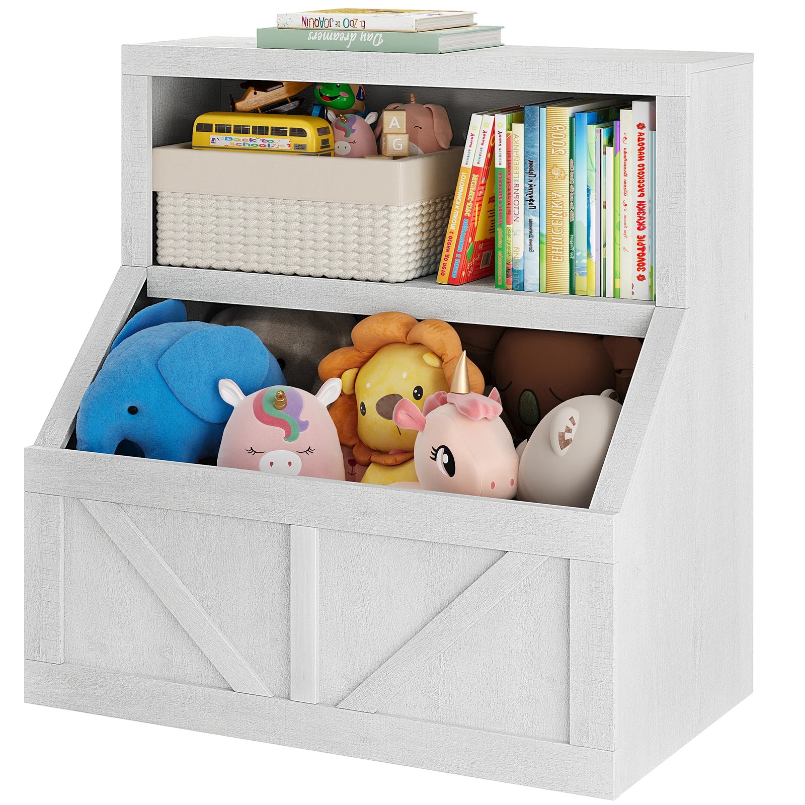 ids Bookshelf – Toy & Book Storage, Engineered Wood, Vintage White/Grey