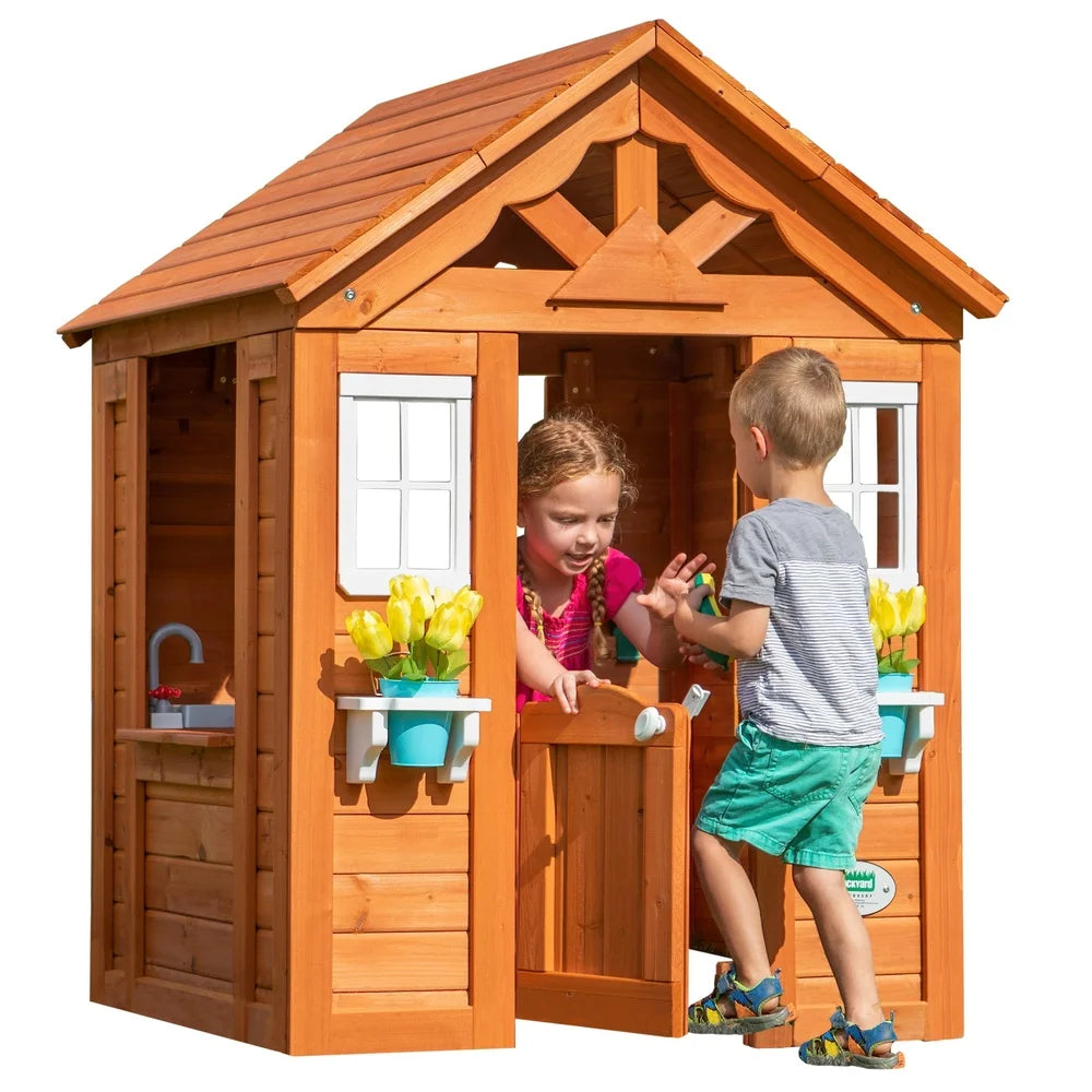 Timberlake Wooden Outdoor Playhouse for Kids – Cedar Wood, Snack Bar & Play Kitchen