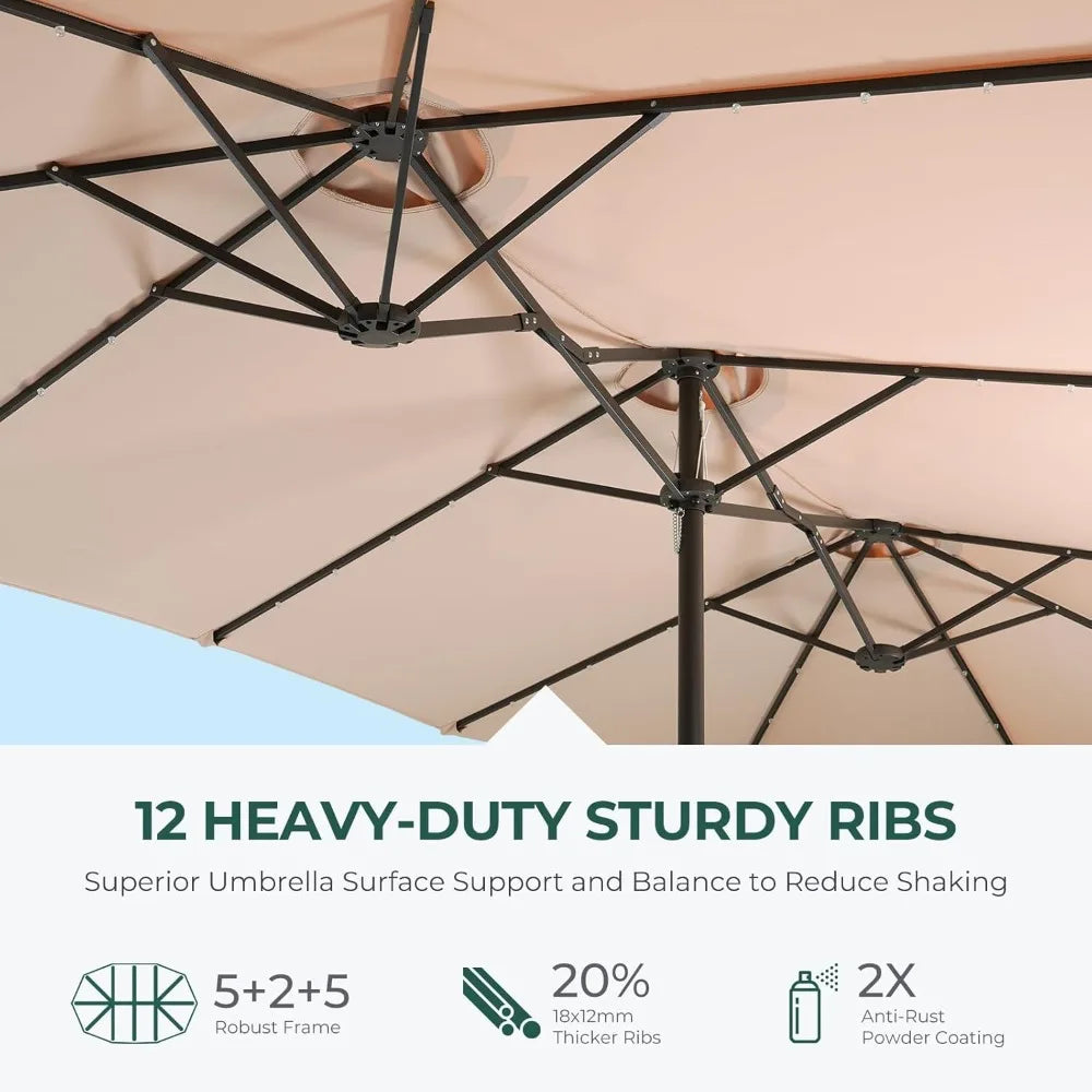 13ft Double-Sided Solar LED Patio Umbrella – Extra Large Shade