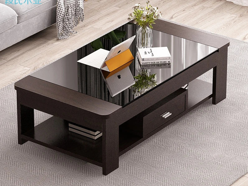 Scandinavian Modern Coffee Table with Tempered Glass – Simple & Stylish Design