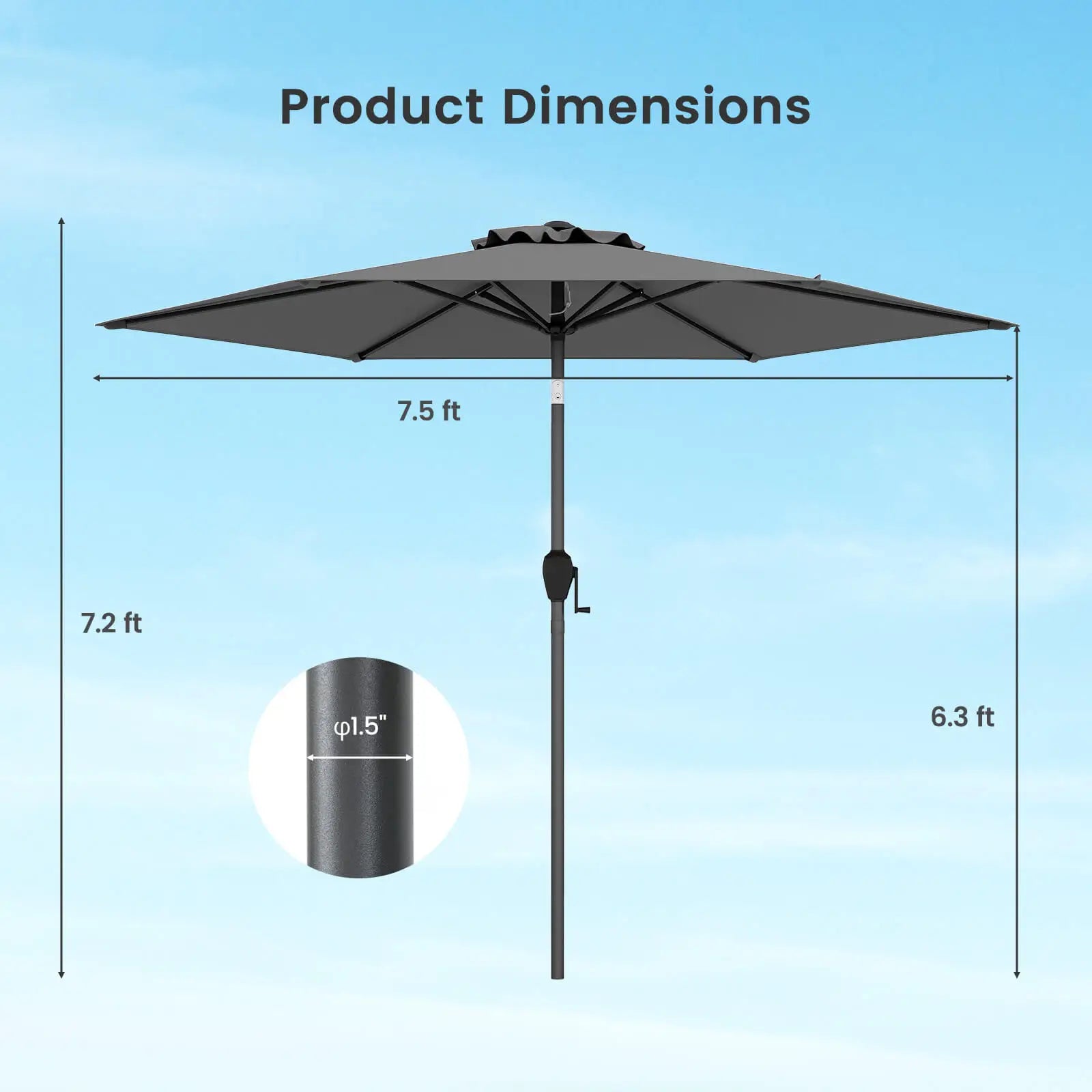 7.5ft Outdoor Patio Umbrella – Tilt & Vent Design