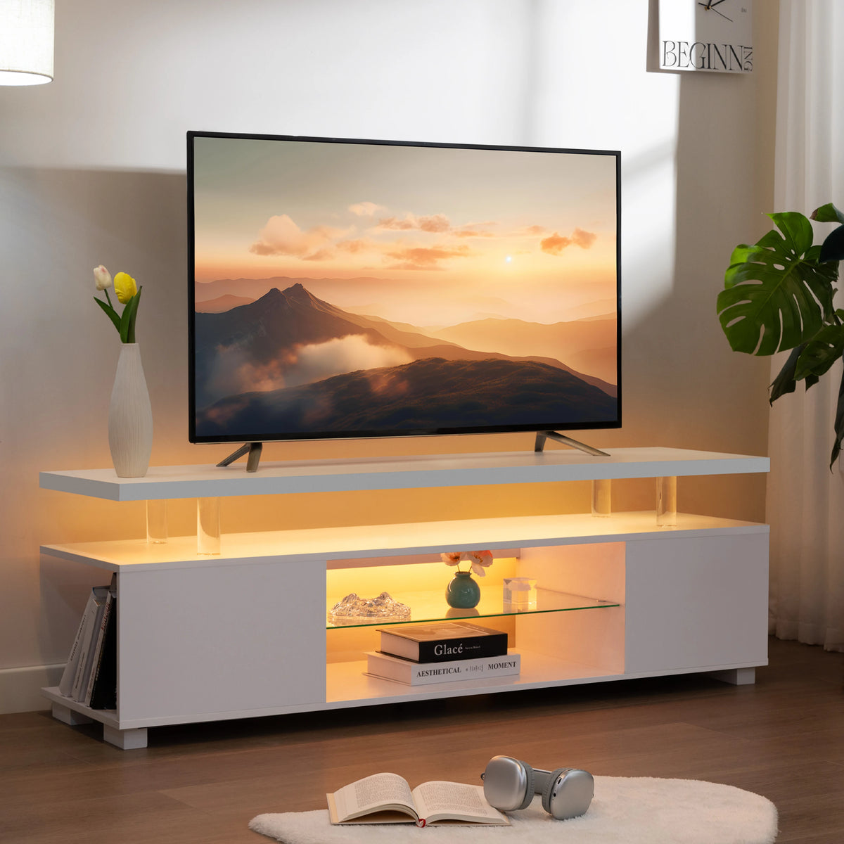 VDC  TV Entertainment Center LED TV Stand, Gaming Center for 60 65 70inch TV, Modern TV Stand with Storage, TV Console for Ga