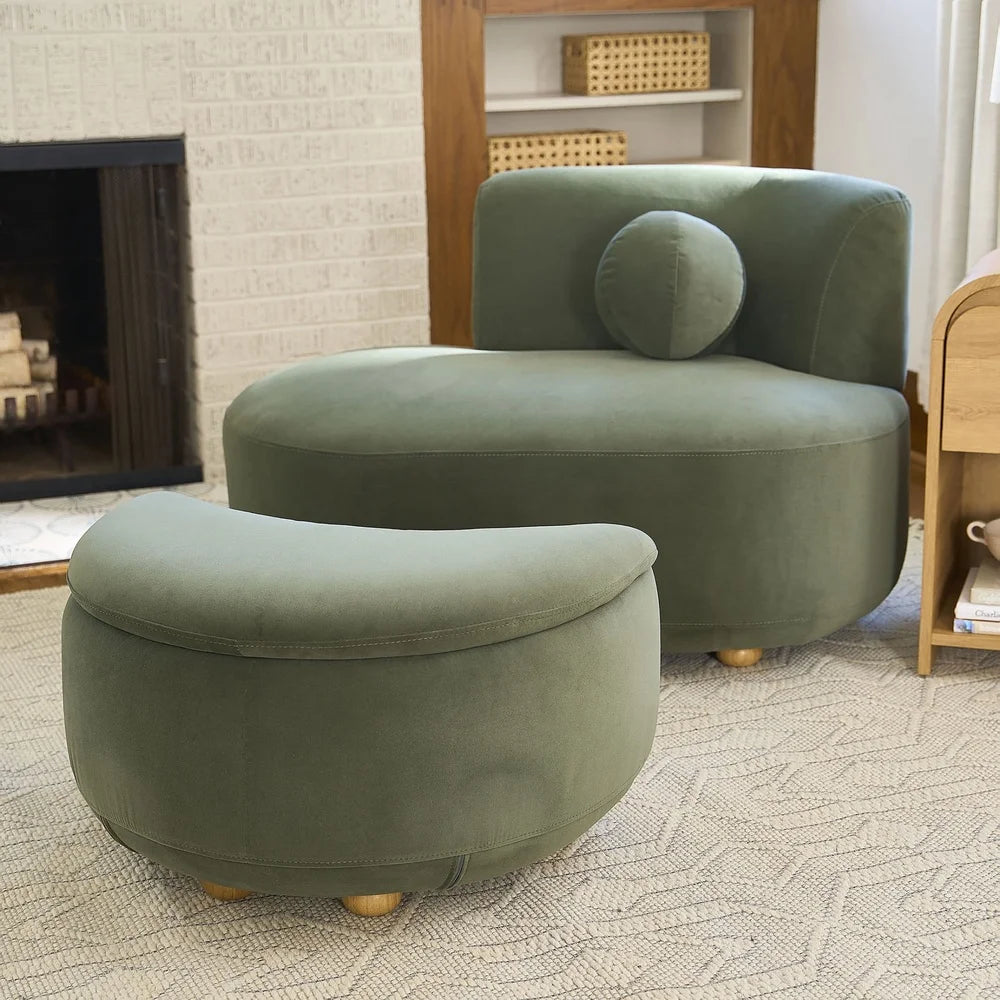 Juliet Modern Velvet Chaise Lounge with Storage Ottoman Set