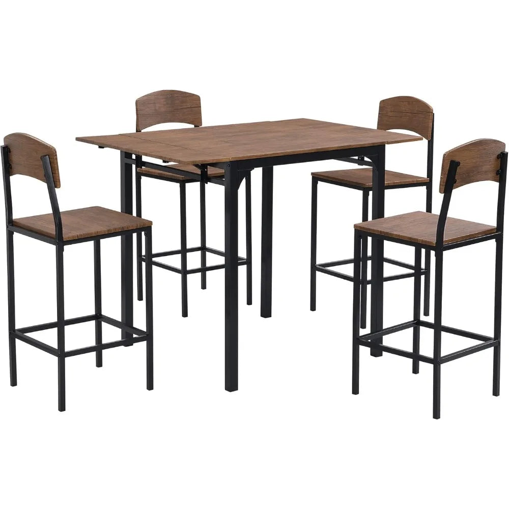 Rustic Farmhouse Dining Set for 4 with Drop-Leaf Table