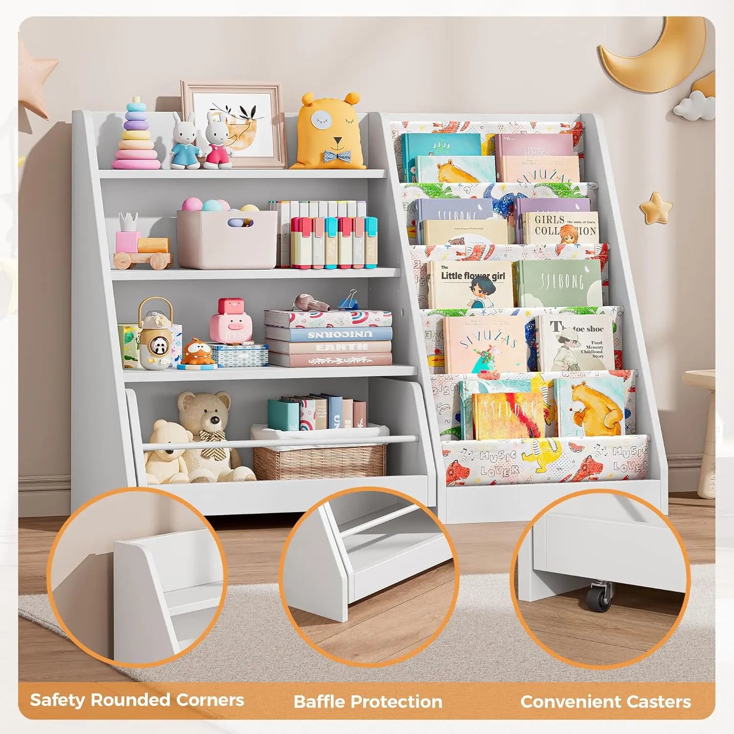 Kids Bookshelf 42" with Drawer – Antique White