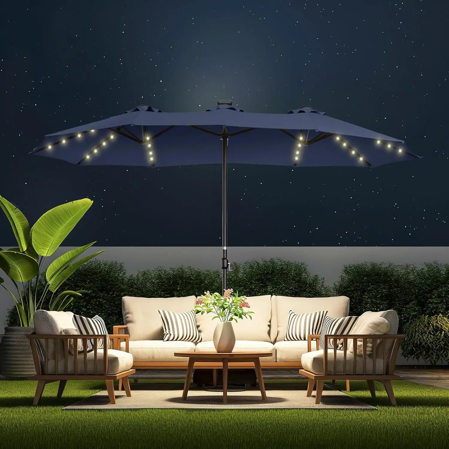 13ft Double-Sided Solar LED Patio Umbrella – Extra Large Shade