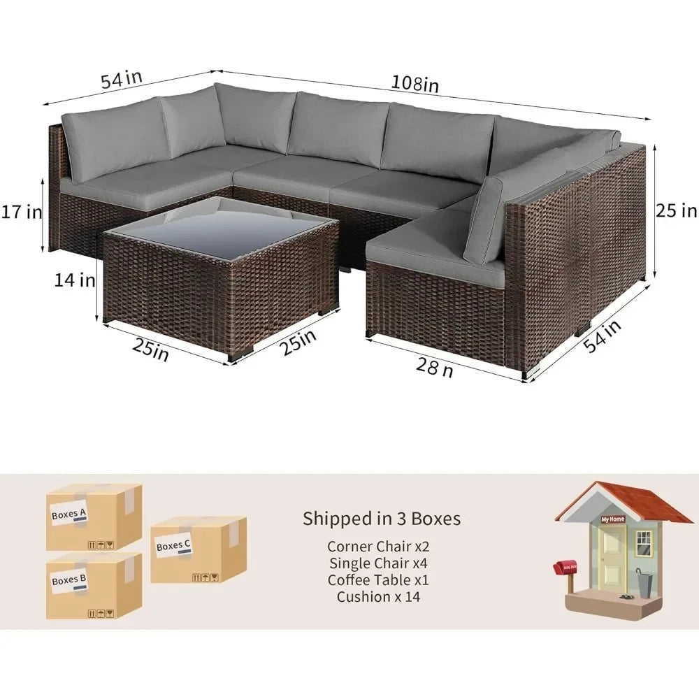 7-Piece L-Shaped Patio Furniture Set – Modular Comfort & Durable Design