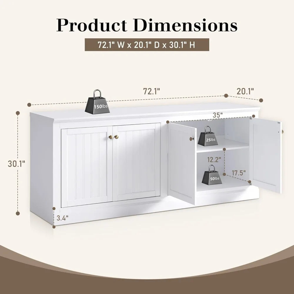 72" Farmhouse Sideboard Buffet Cabinet