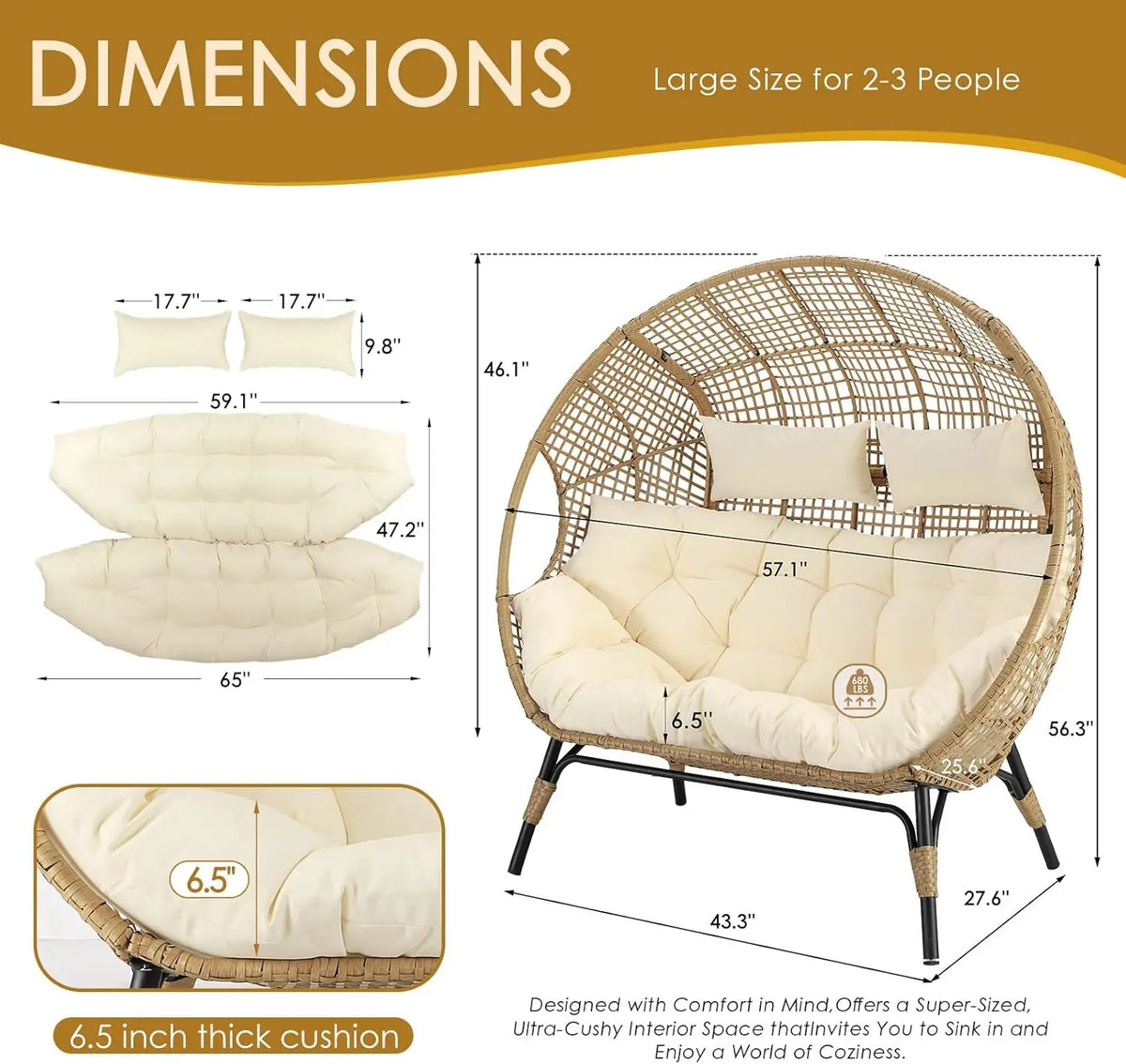 Double Egg Chair – Oversized 2-Person Outdoor & Indoor Lounger