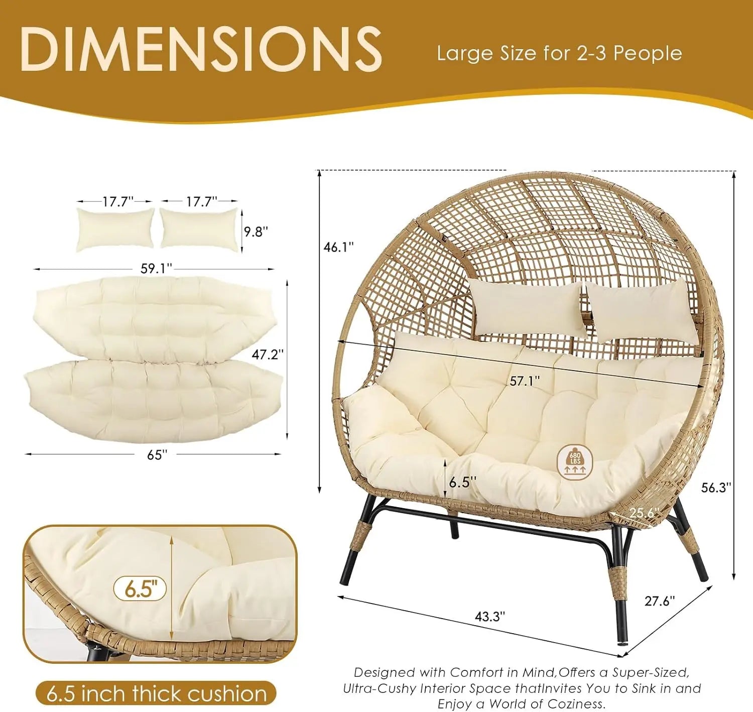 Double Egg Chair – Oversized 2-Person Outdoor & Indoor Lounger