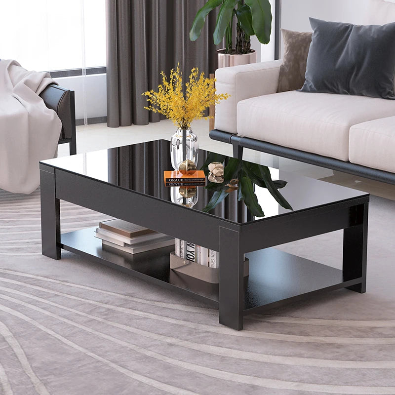 Scandinavian Modern Coffee Table with Tempered Glass – Simple & Stylish Design