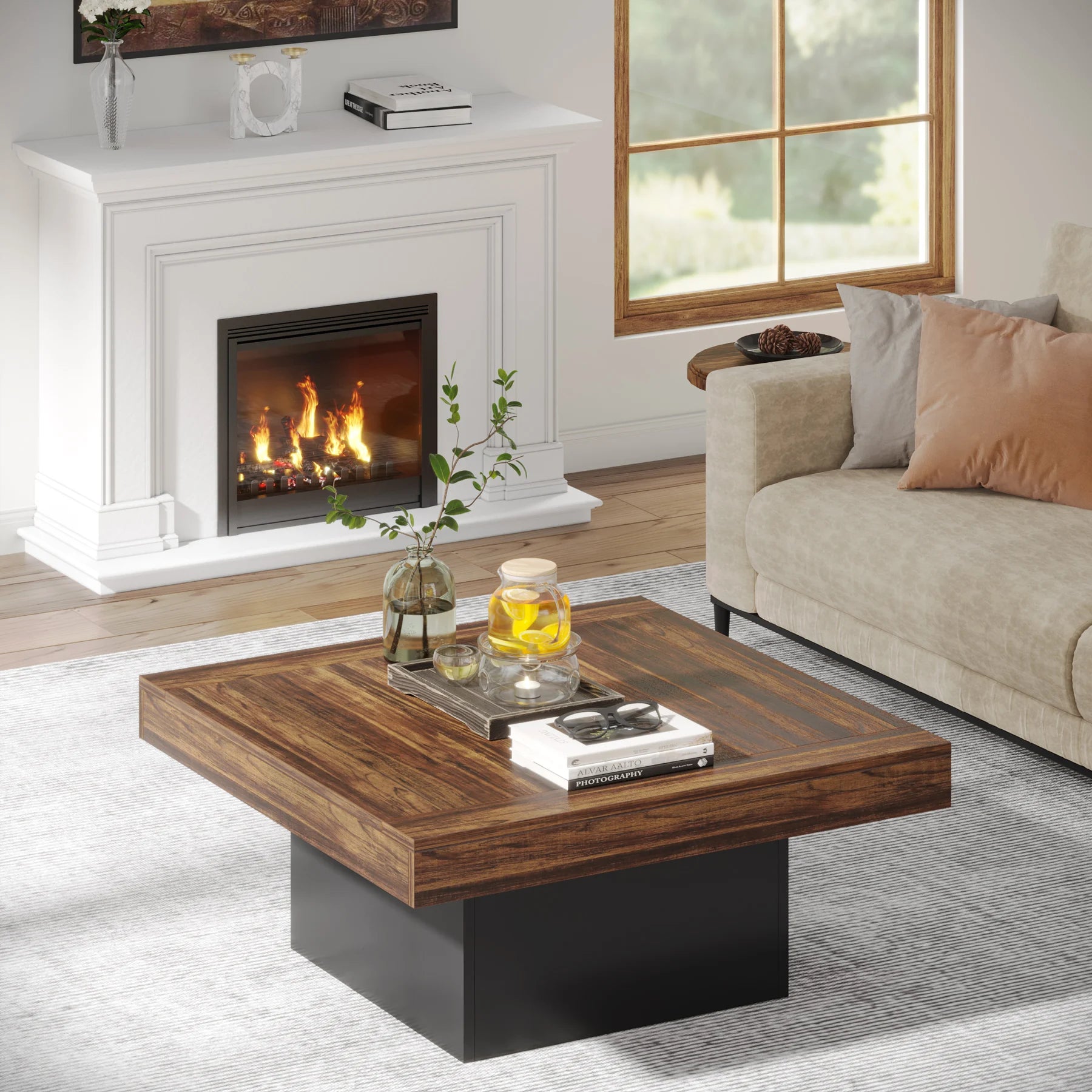 Rustic LED Coffee Table – Farmhouse Style & Modern Functionality