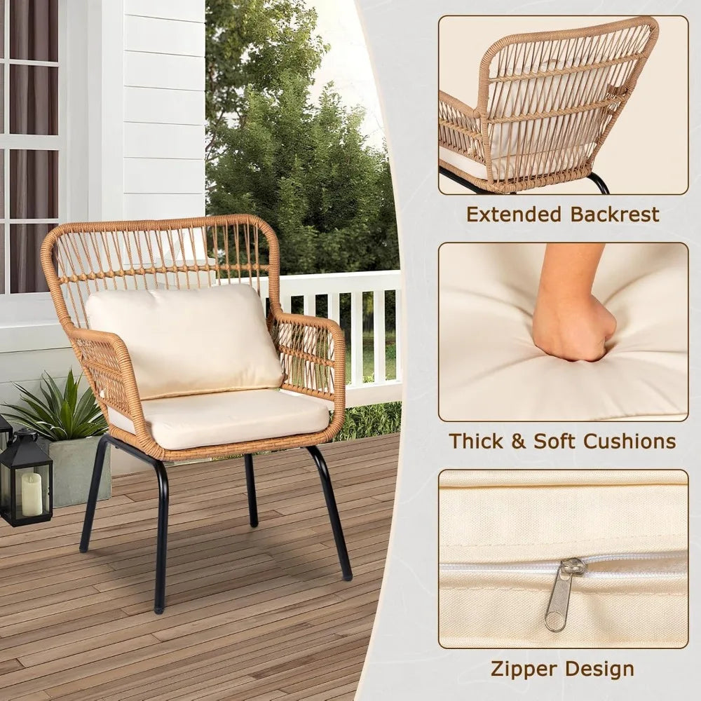 3-Piece Patio Bistro Set with Cushions & Glass Side Table – ANGDUO