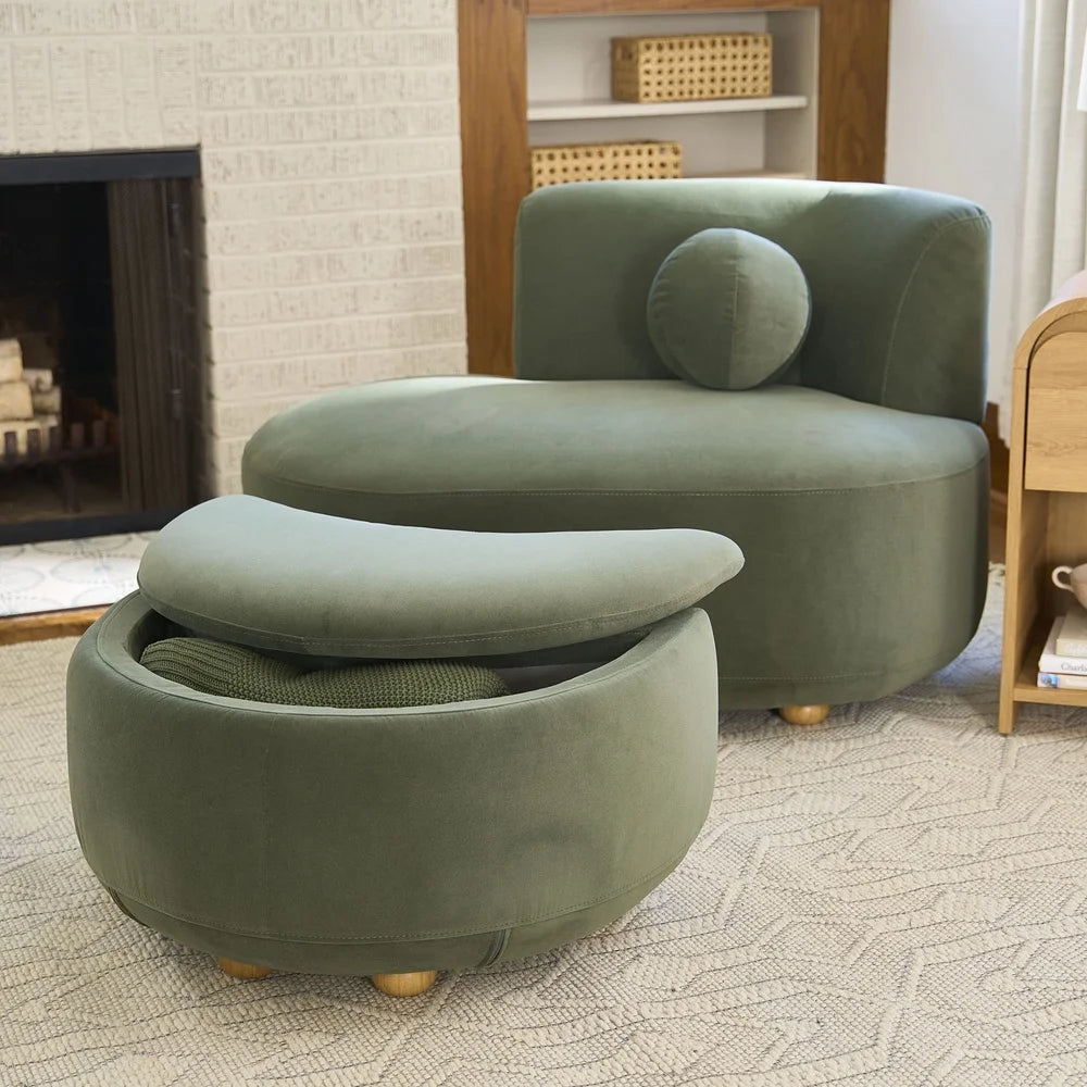 Juliet Modern Velvet Chaise Lounge with Storage Ottoman Set