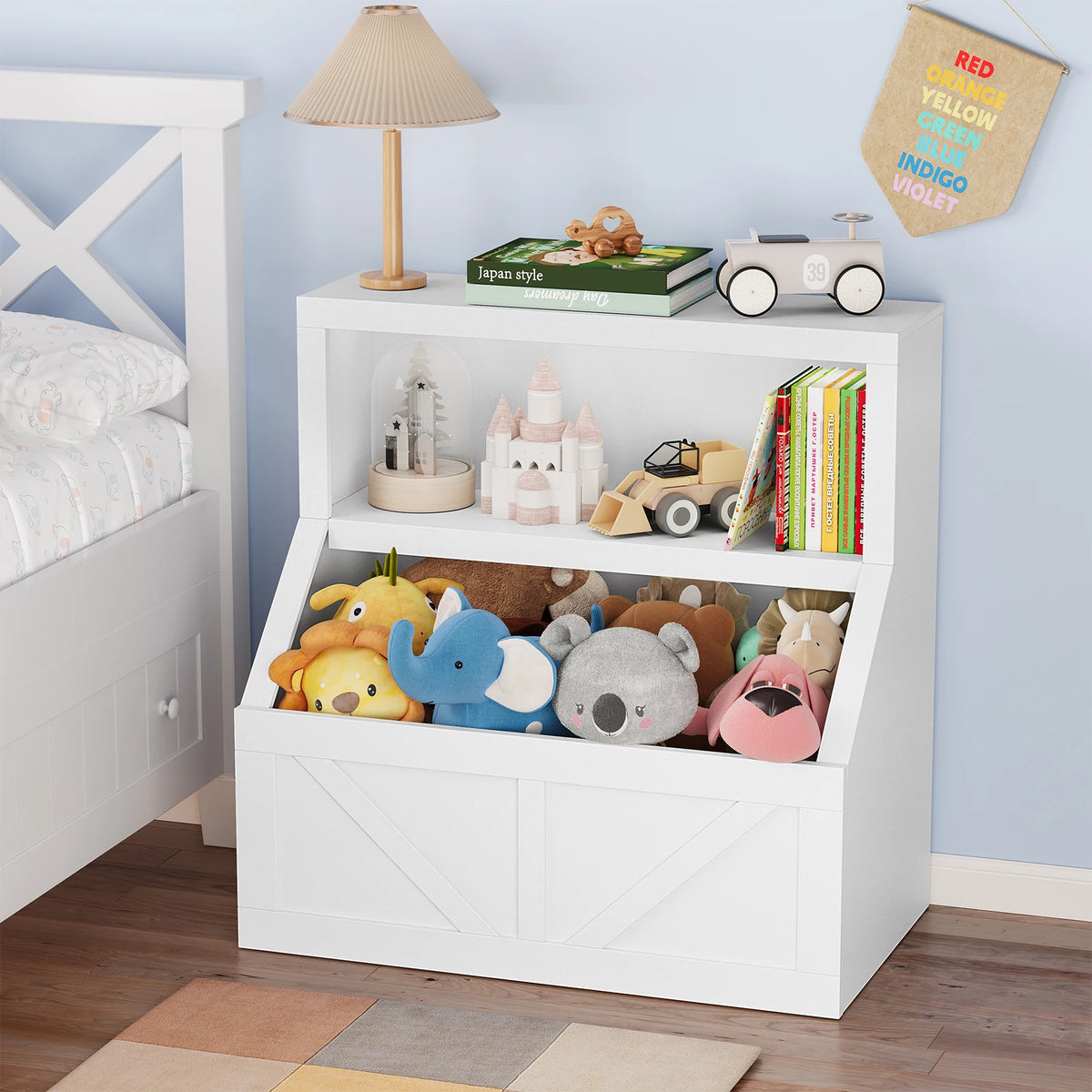ids Bookshelf – Toy & Book Storage, Engineered Wood, Vintage White/Grey
