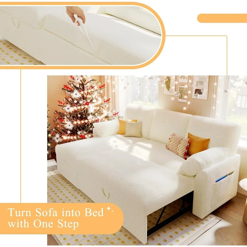 White Boucle Sleeper Sofa