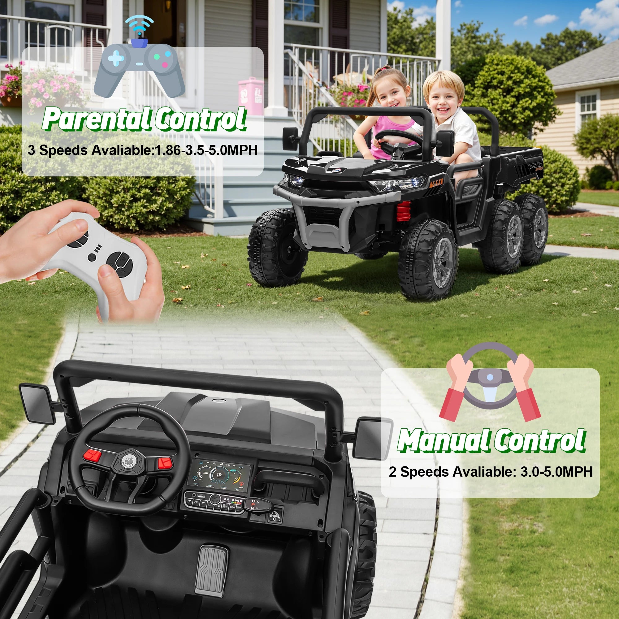 Electric Ride-On Car for Kids | Ages 3-12 | 2.4G Remote Control, 3-Speed Adjustable