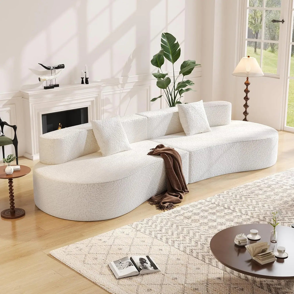 109" Modern Curved 4-Seater Bouclé Sofa with High-Density Cushions