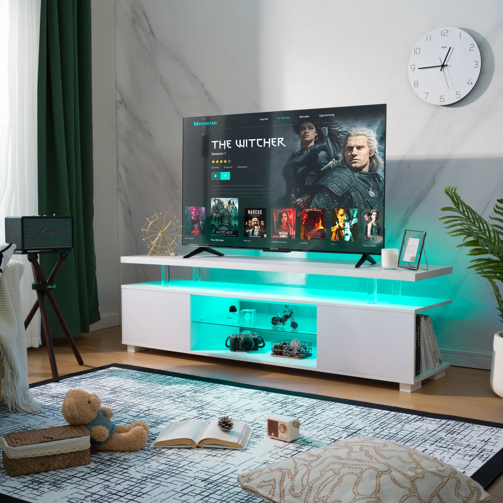 VDC  TV Entertainment Center LED TV Stand, Gaming Center for 60 65 70inch TV, Modern TV Stand with Storage, TV Console for Ga