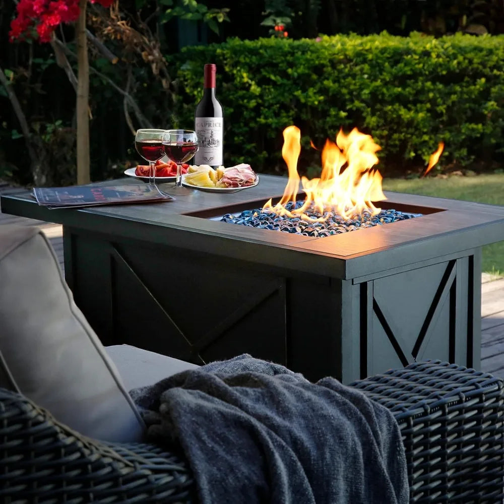 Modern Rectangular Gas Fire Pit Table – 42" Propane Outdoor Heater