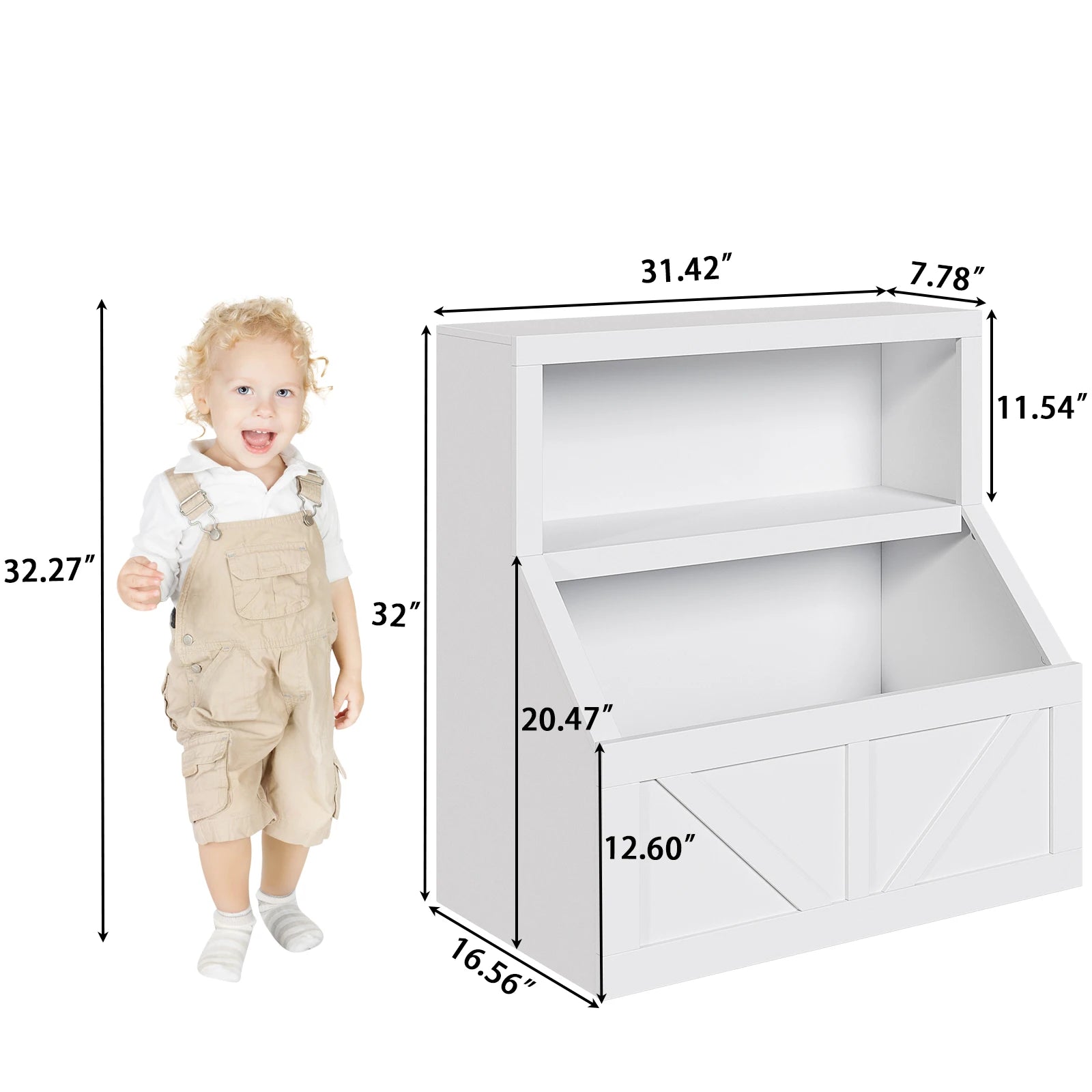 ids Bookshelf – Toy & Book Storage, Engineered Wood, Vintage White/Grey