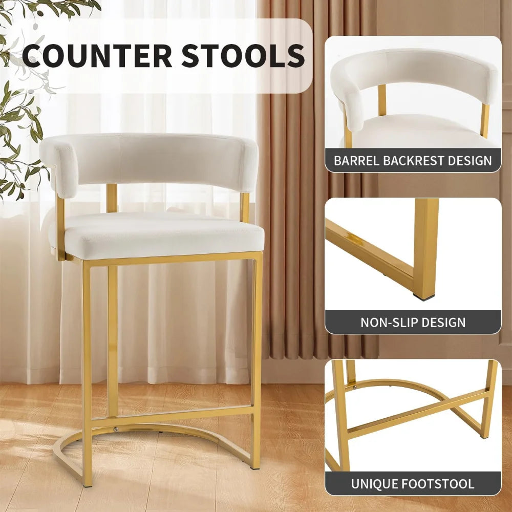 arrel-Style Velvet Bar Stool – Modern Metal Frame with High-Density Foam Seat