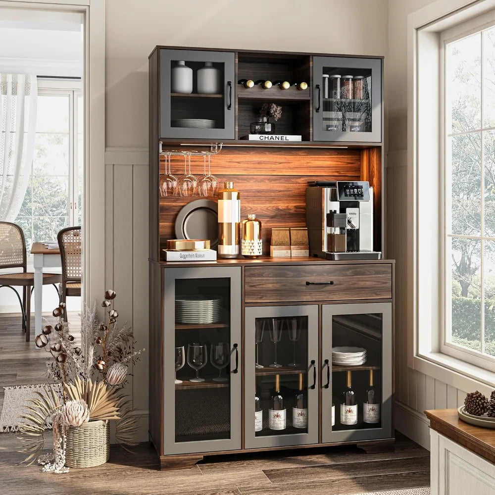 Rustic Brown Wine & Coffee Bar Cabinet
